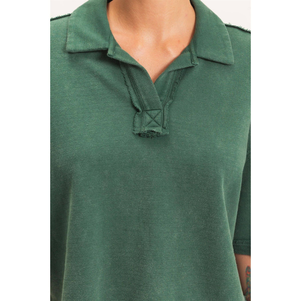 Double Zero Mineral Wash Oversized Collar Short Sleeve Top