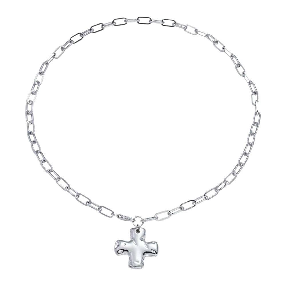 NOTABLE HAMMERED CROSS FRONT TOGGLE NECKLACE