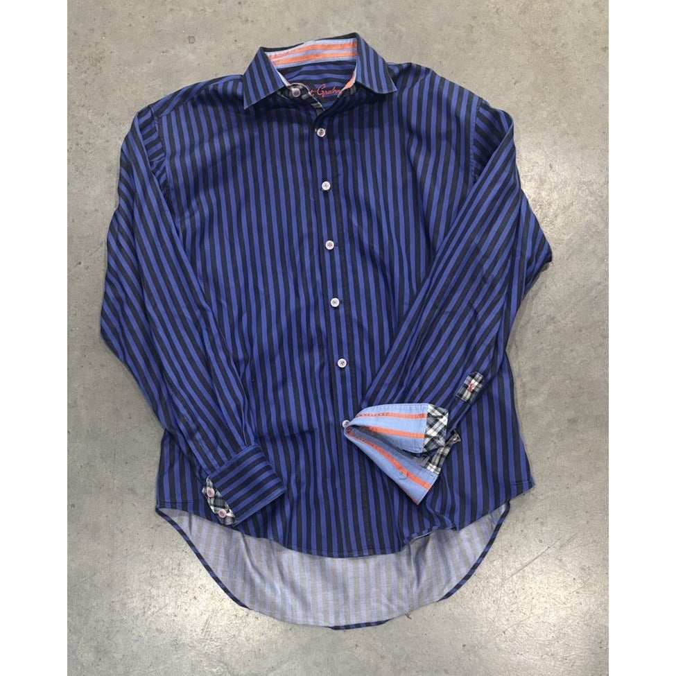 Robert Graham Blue Striped Shirt Long Sleeve Size Medium
