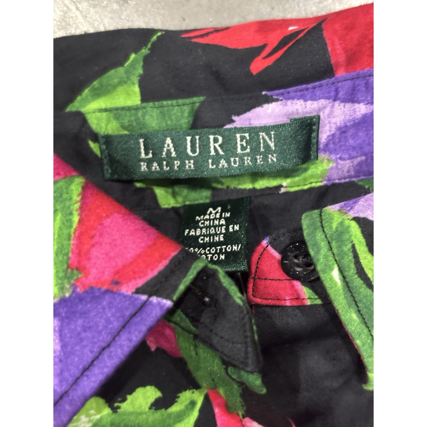 Lauren Ralph Lauren Size M Bright Multicolor Floral Women's Shirt 100% Cotton