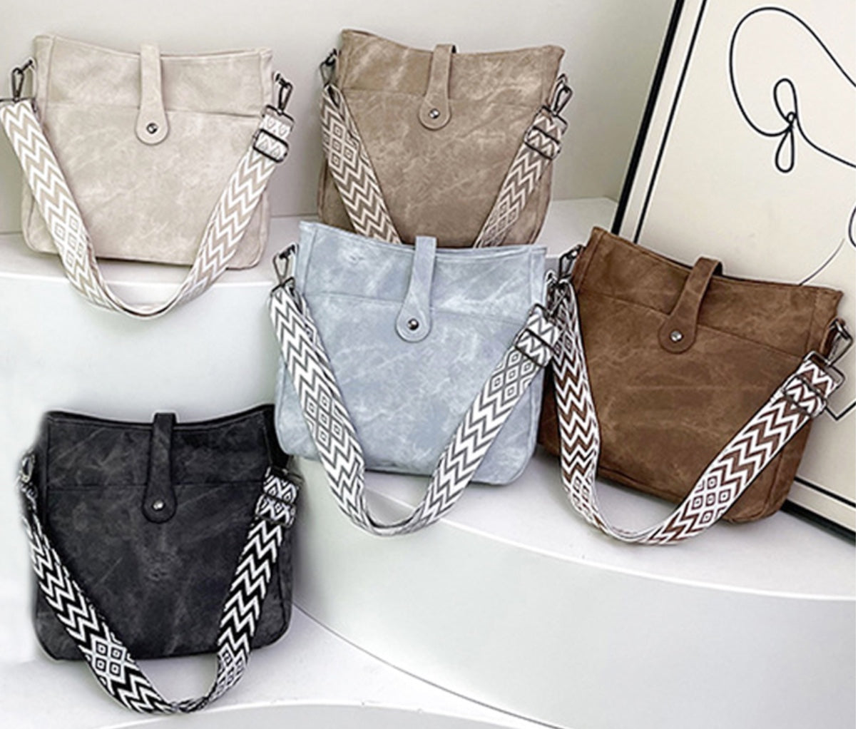 Distressed Faux Leather Crossbody Messenger Bag