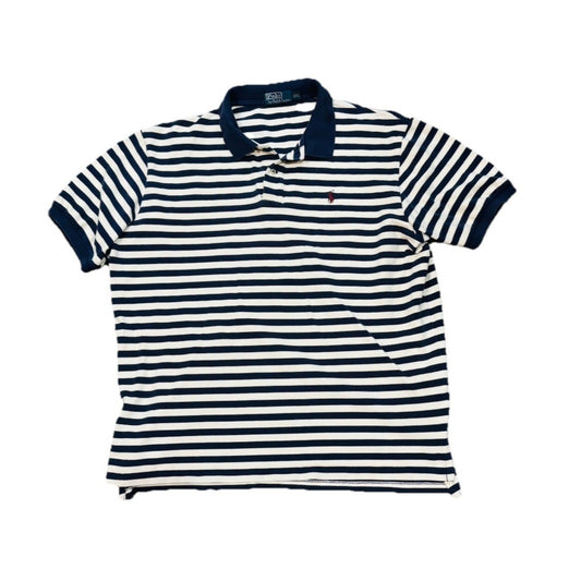 Ralph Lauren POLO Shirt Blue White Stripe Short Sleeve Maroon PONY Mens XXL
