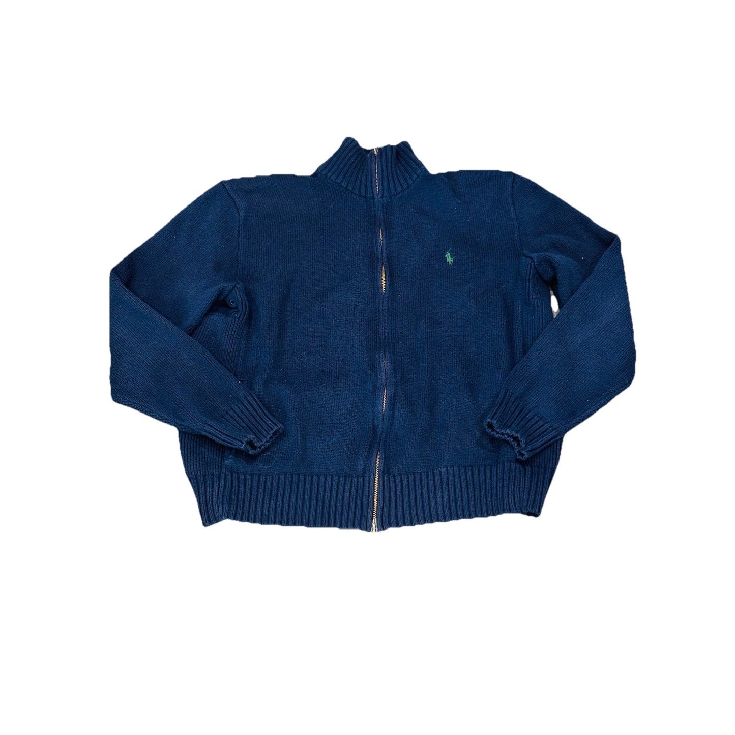 Vtg Polo Ralph Lauren Mens Jacket Cardigan Sweater Sz L Knit Navy Pockets Zip