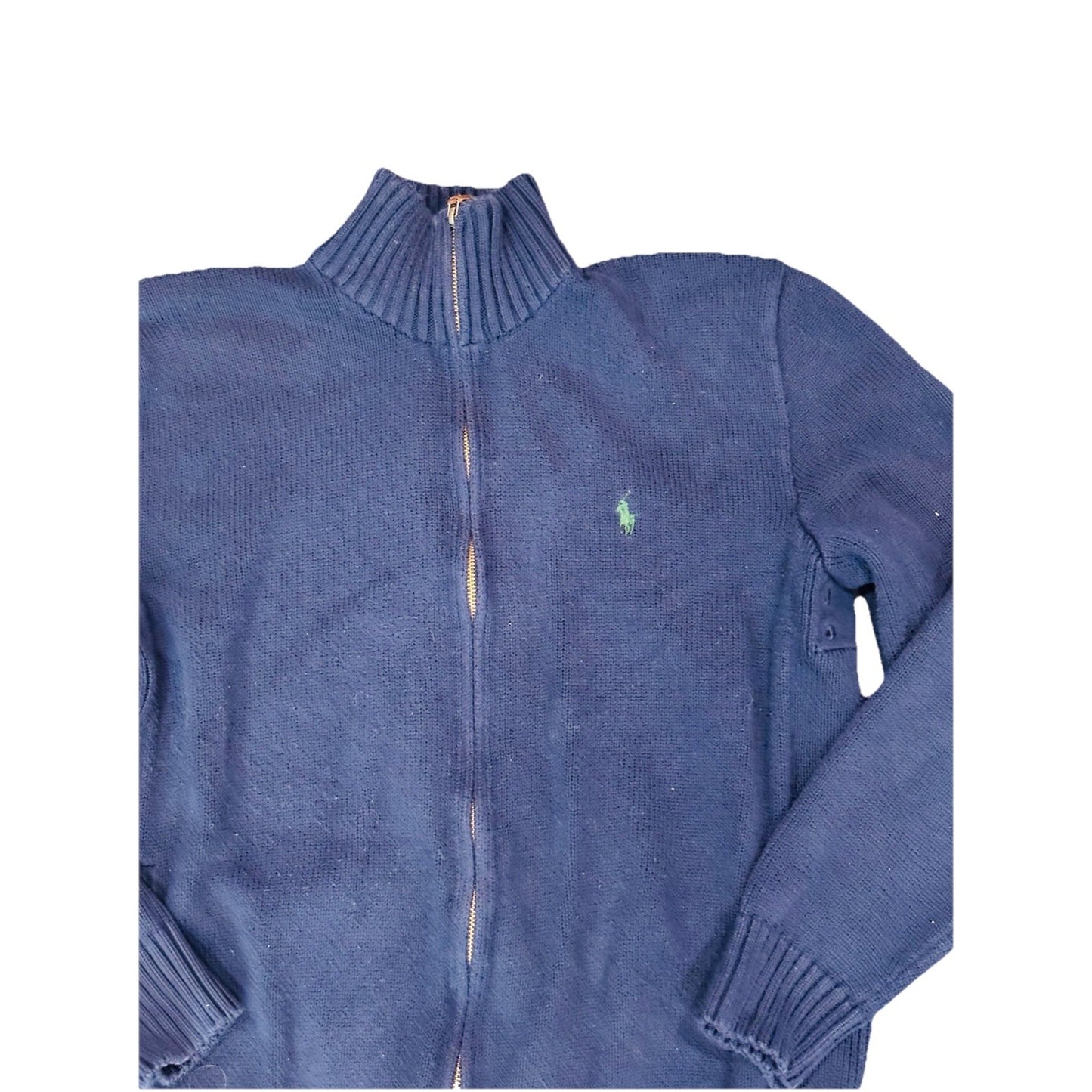 Vtg Polo Ralph Lauren Mens Jacket Cardigan Sweater Sz L Knit Navy Pockets Zip