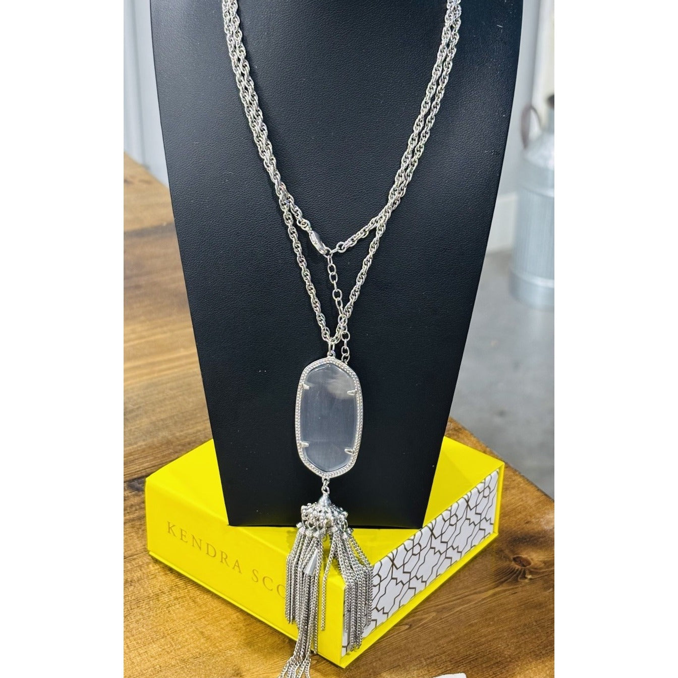 Kendra Scott Rayne Silver Tassel Necklace In Gray Cats Eye