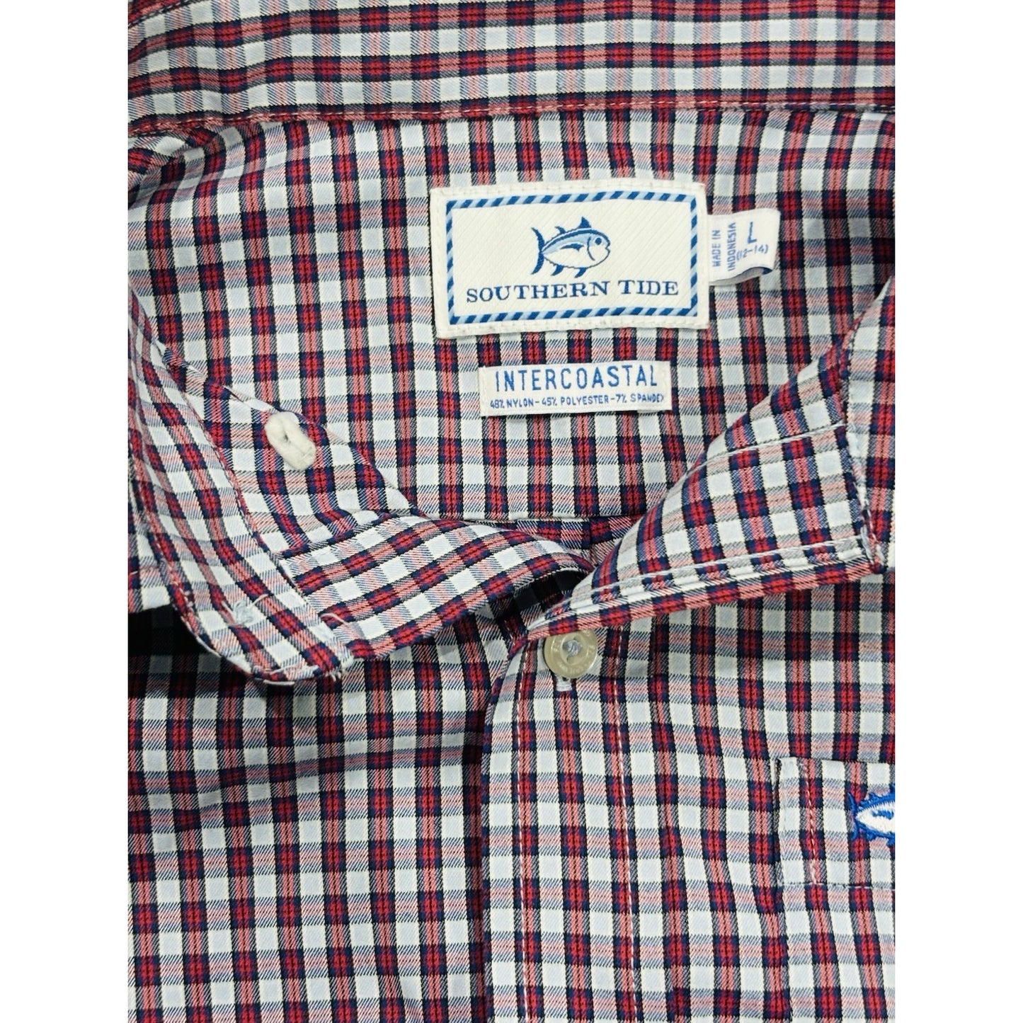 Southern Tide Long Sleeve Shirt Red Gingham Check Plaid Size Large