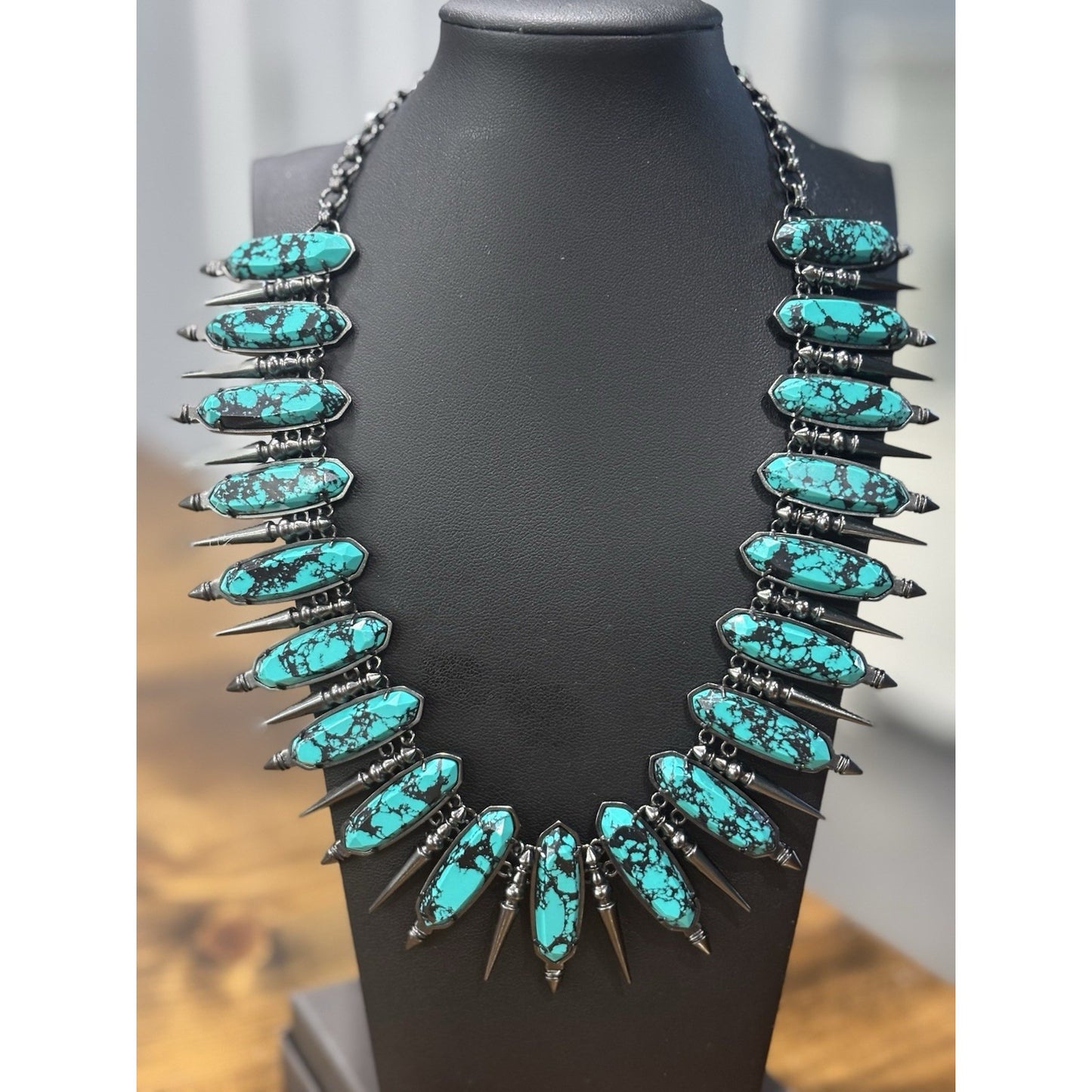 Kendra Scott Gwendolyn Statement Necklace Variegated Teal Magnesite Gunmetal