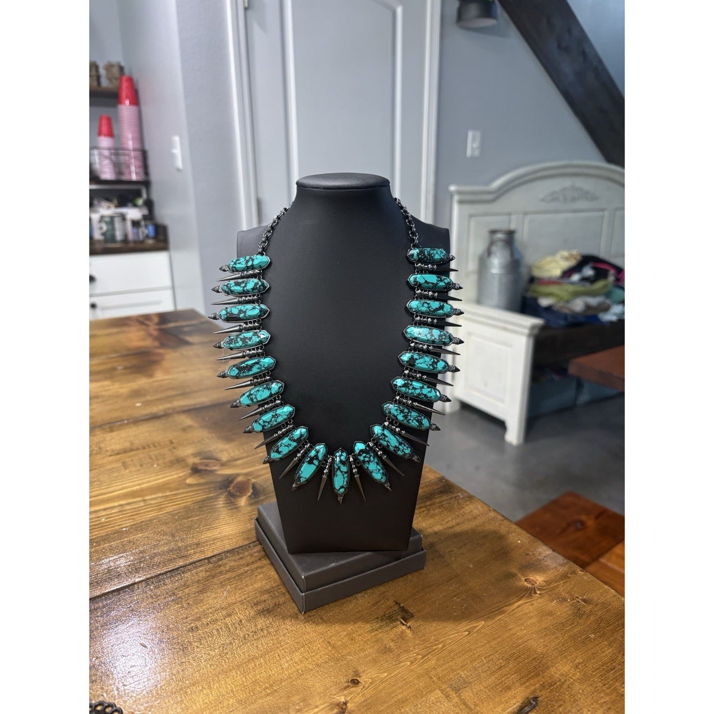 Kendra Scott Gwendolyn Statement Necklace Variegated Teal Magnesite Gunmetal
