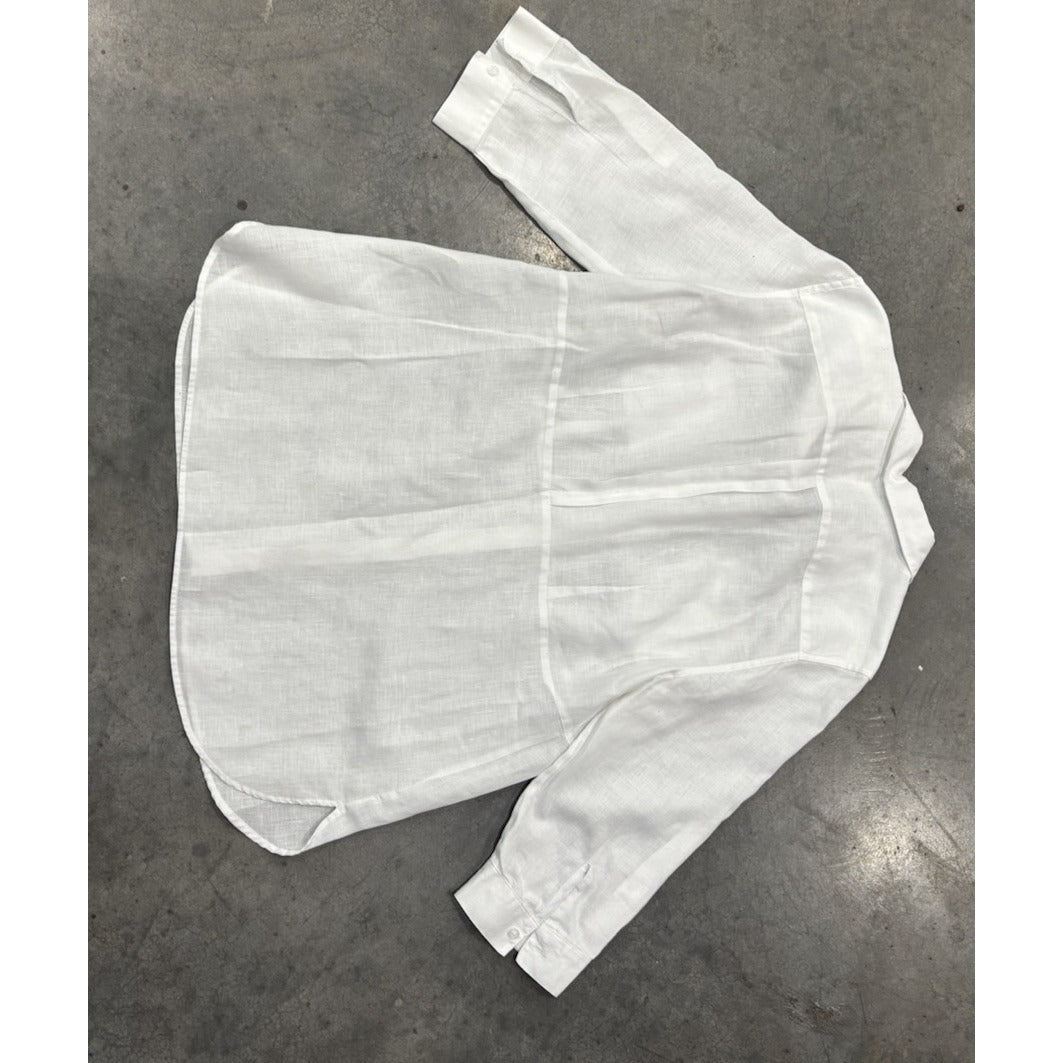 Chico's No-Iron Top Women's Linen Button-Up Shirt 3/4 Sleeve Top White Size 2