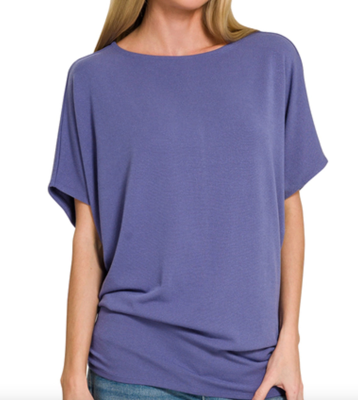 Zenana Hacci Dolman Sleeve Boat Neck Top