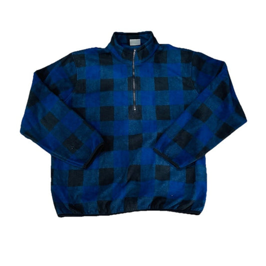 Hawke & Co 1/4 Zip Pullover Plaid Fleece Jacket Shacket Black Blue Men's XL