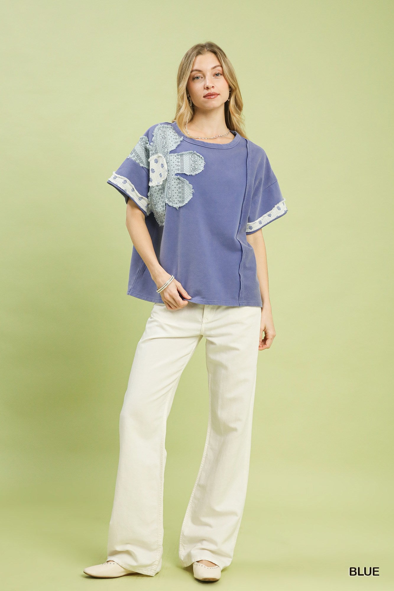 Umgee Frech Terry Top with Flower Patch
