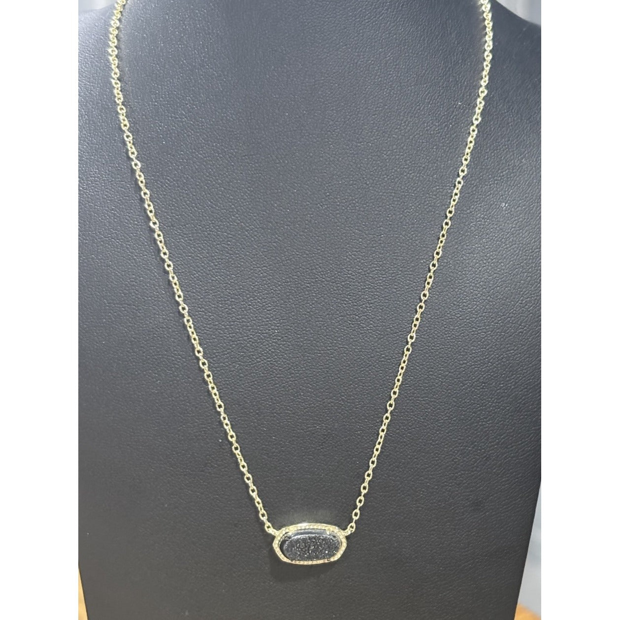 Kendra Scott Gold Elisa Necklace With Raised Black Drusy