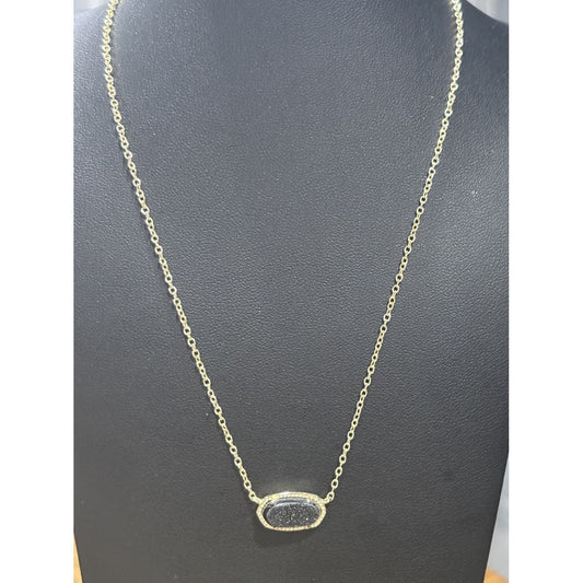 Kendra Scott Gold Elisa Necklace With Raised Black Drusy