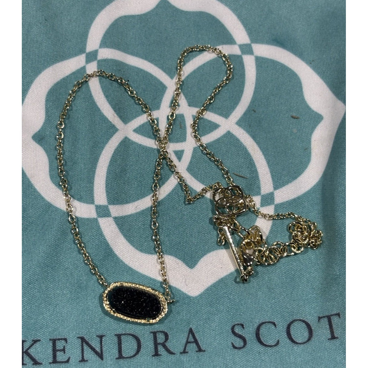 Kendra Scott Gold Elisa Necklace With Raised Black Drusy