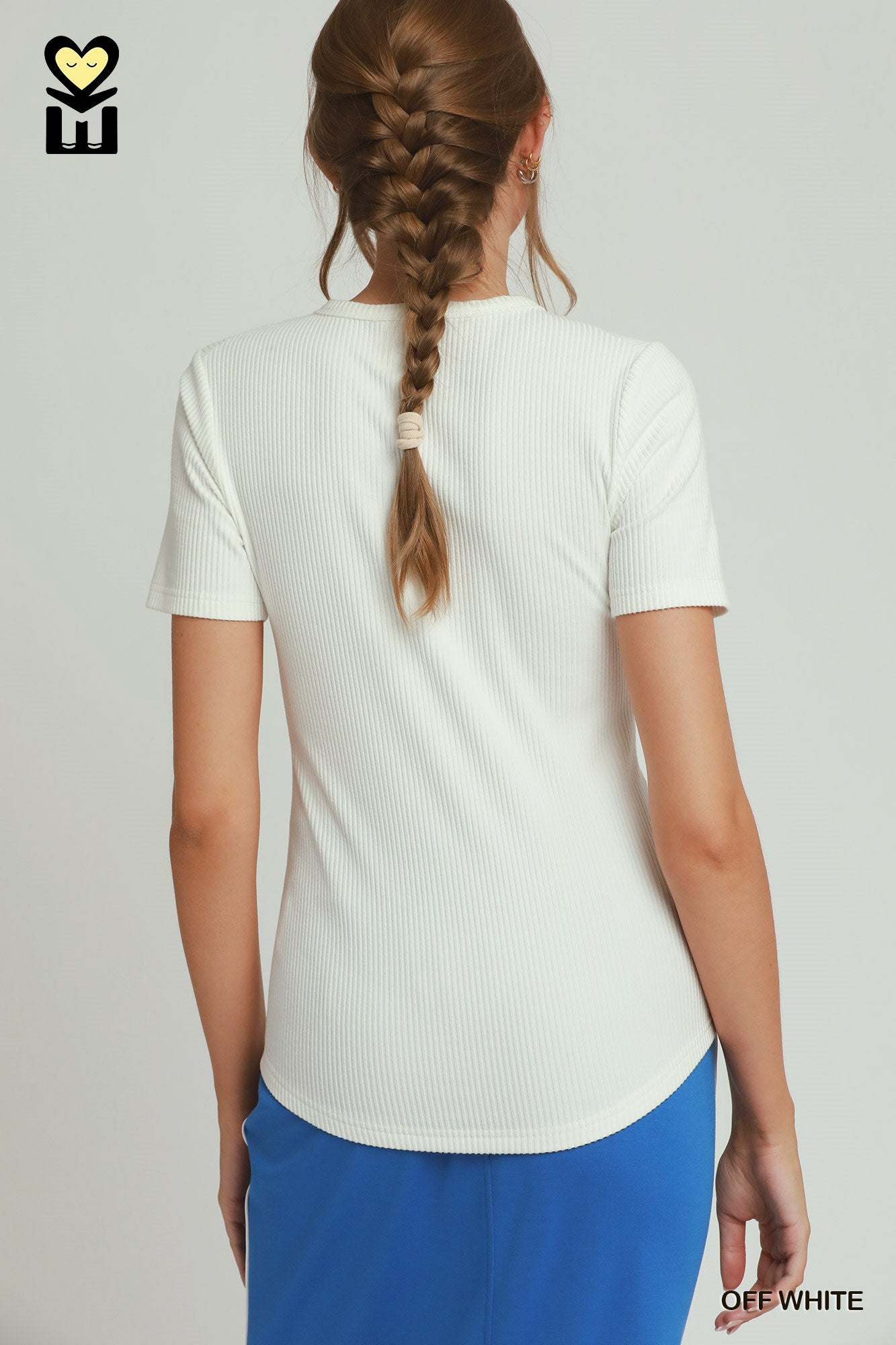 Umgee Brushed Rib Short Sleeve Top Off White