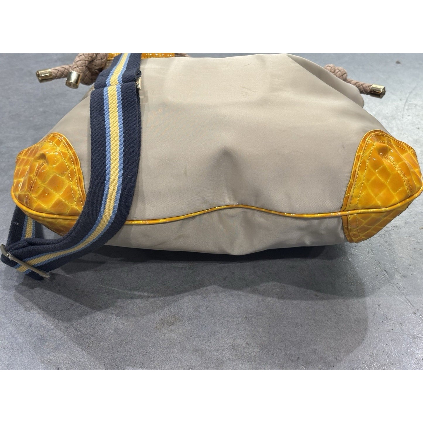 Tory Burch Croc And Nylon Hobo Bag Yellow Nautical Navy Strap