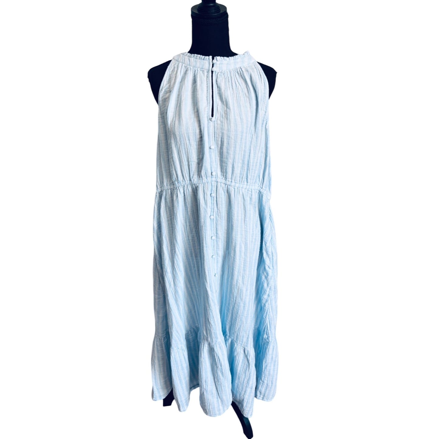 Womens Time & Tru Blue Striped Sleeveless Tiered Midi Dress XXL