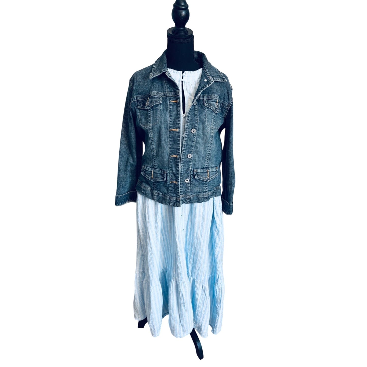 Womens Time & Tru Blue Striped Sleeveless Tiered Midi Dress XXL