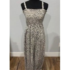 Leopard Print Smocked Maxi Romper By Fantastic Sleeveless Stretchy Fabric Casual Fit