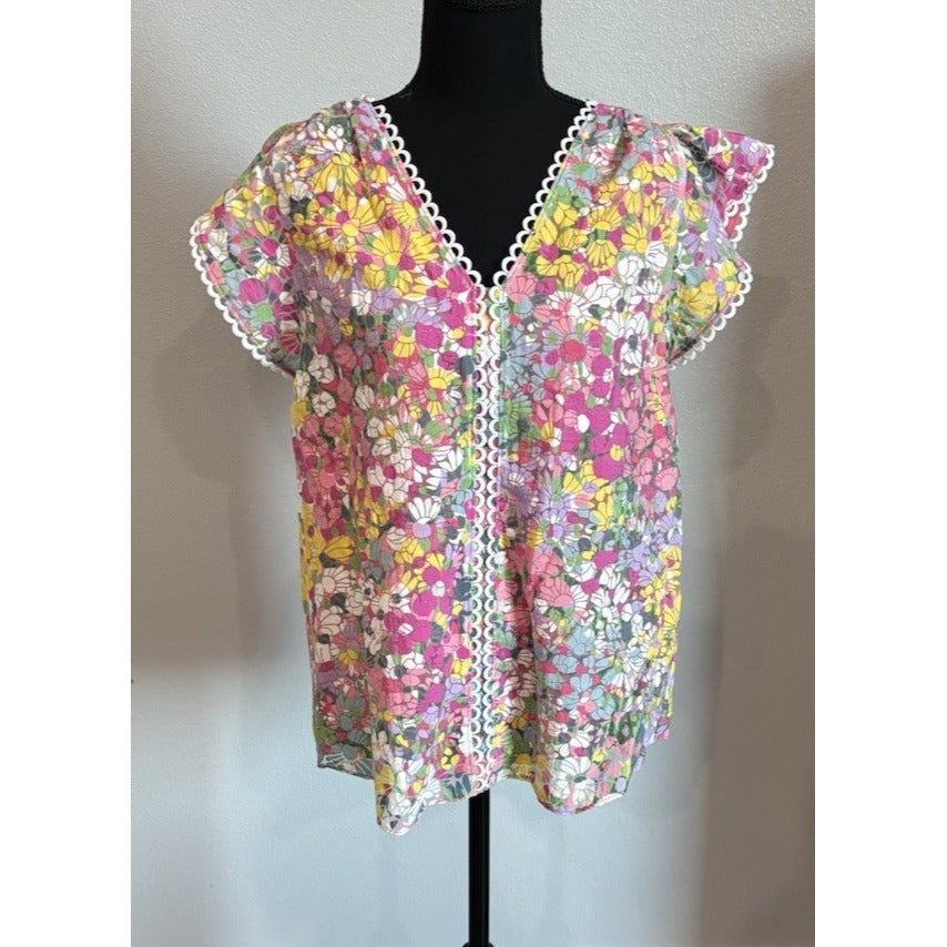 Kate Spade Floral Dots Burnout Blouse in Pink Multicolor Size S