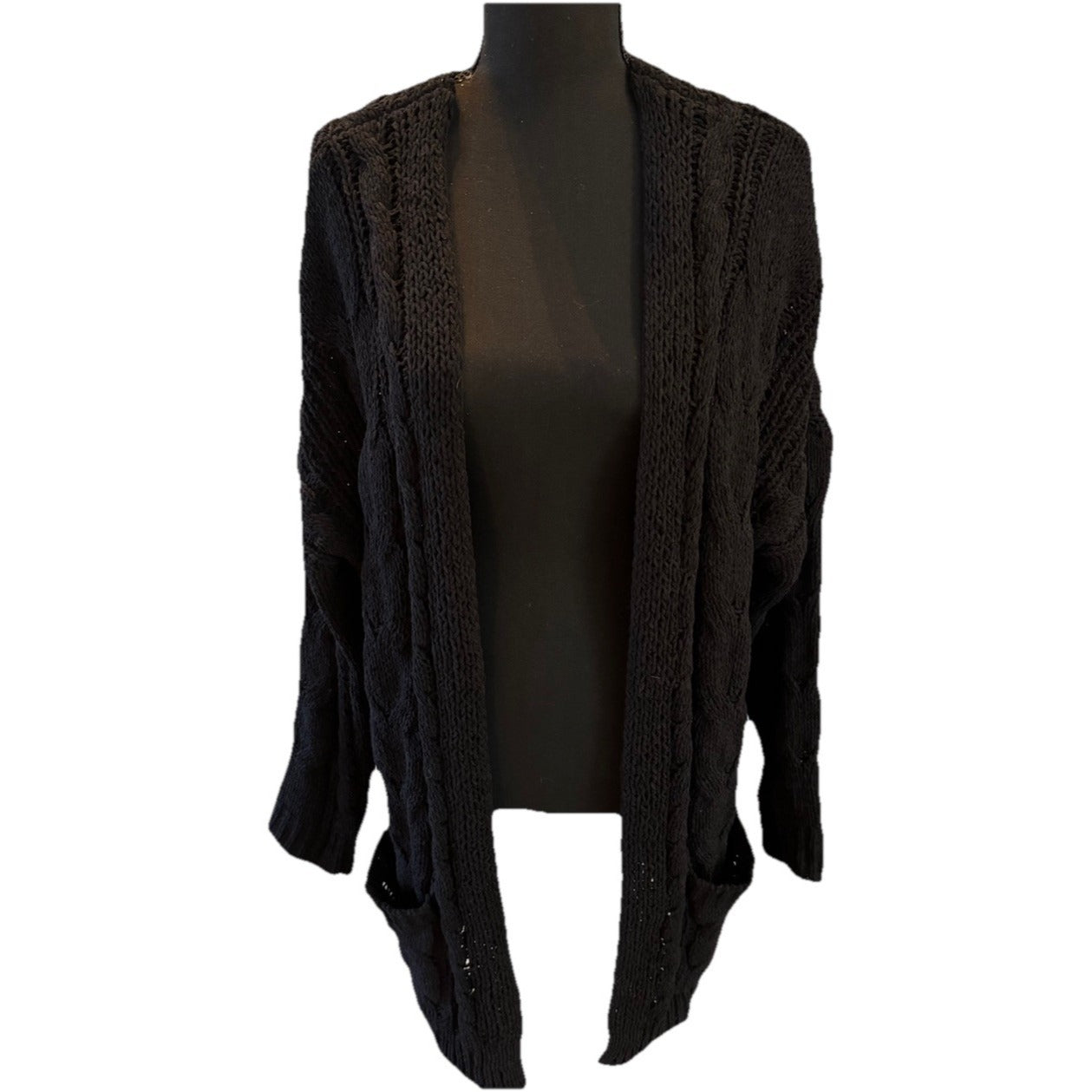 Love Tree Long Black Cardigan Cable Size M