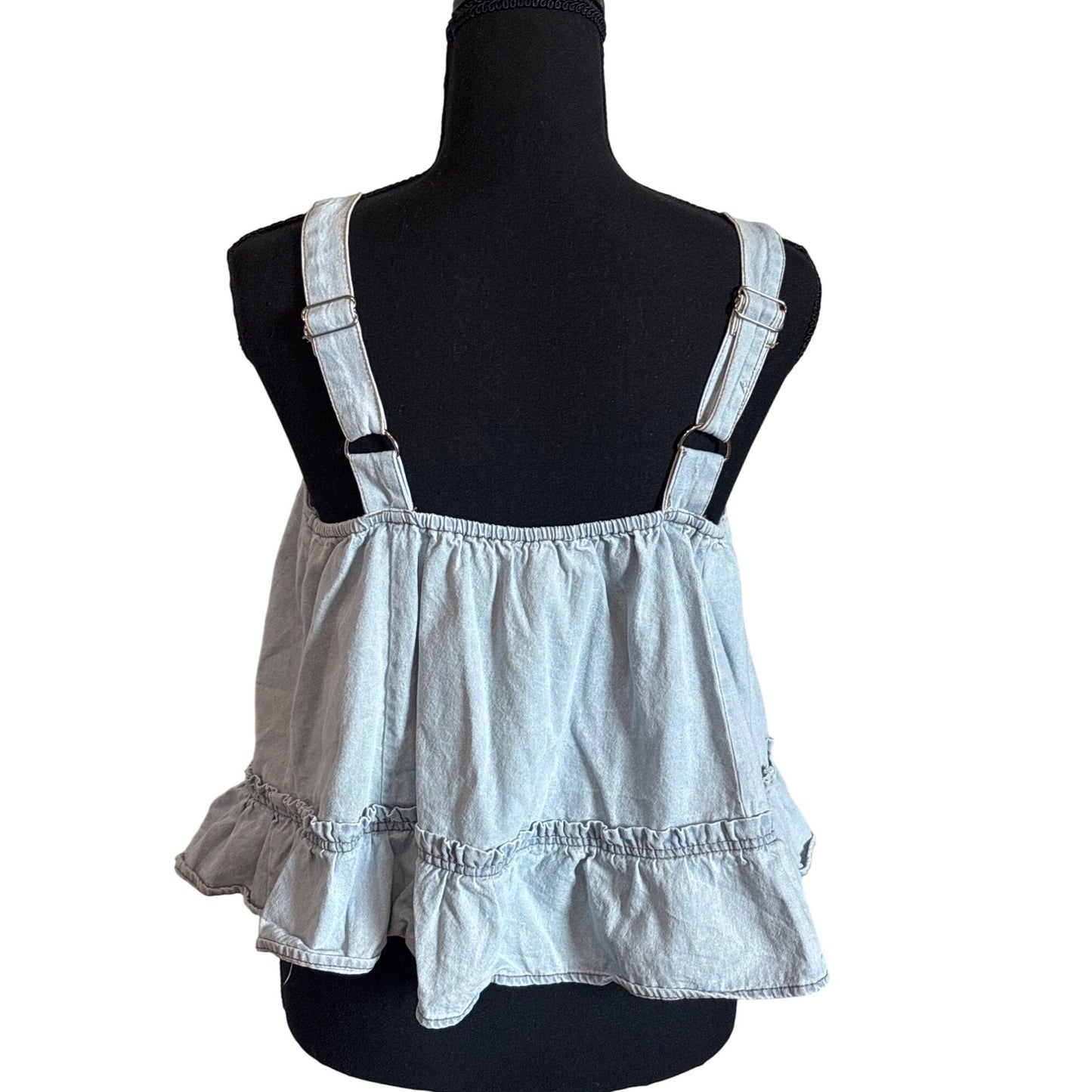 Womens Entro Denim Button-Down Sleeveless Top Size Large