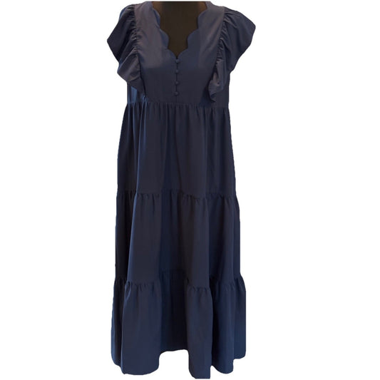 Entro Tiered Flutter Sleeve Navy Midi Dress Size Medium