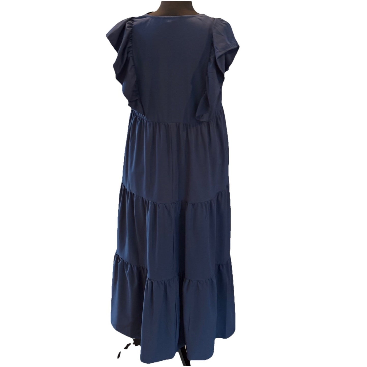 Entro Tiered Flutter Sleeve Navy Midi Dress Size Medium