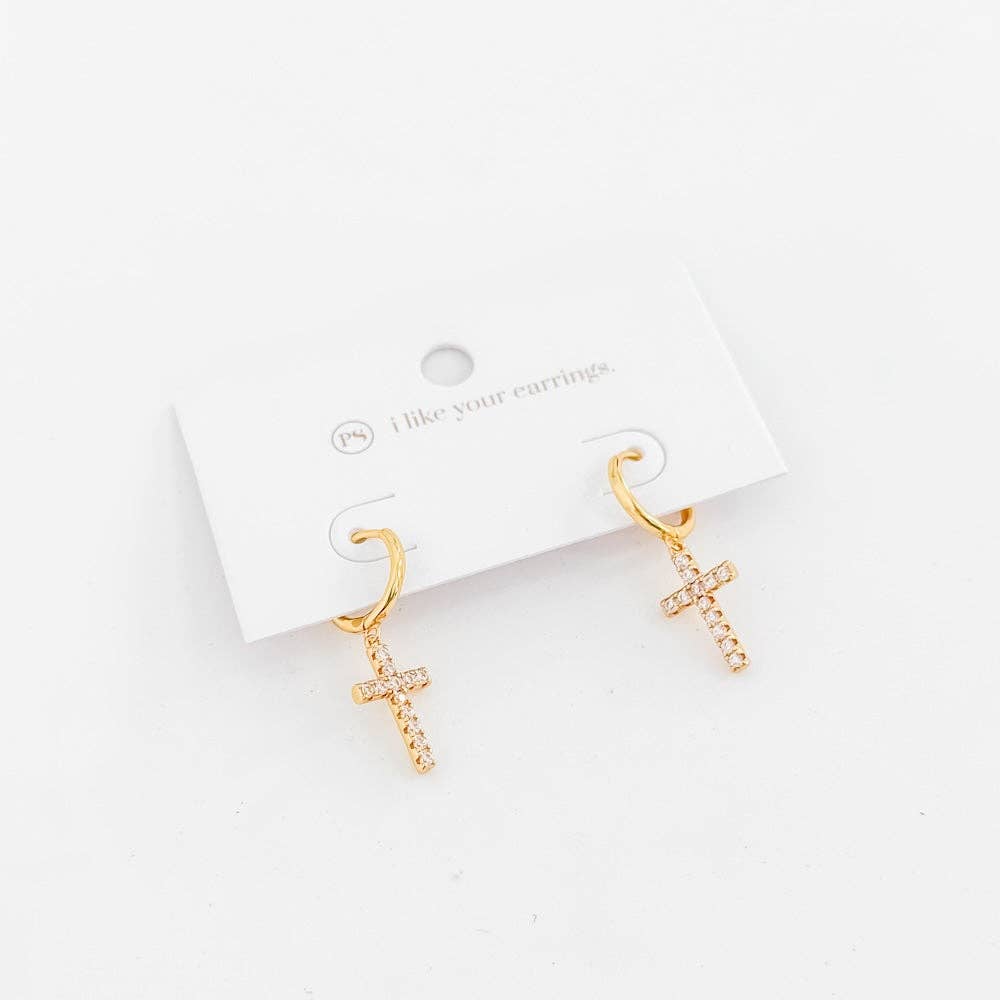 Taryn Diamond Cross Earrings - WATERPROOF