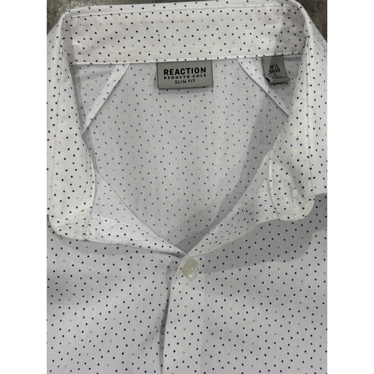 Kenneth Cole Reaction Shirt Mens 16.5 Slim Blue Dot Long Sleeve Button Up