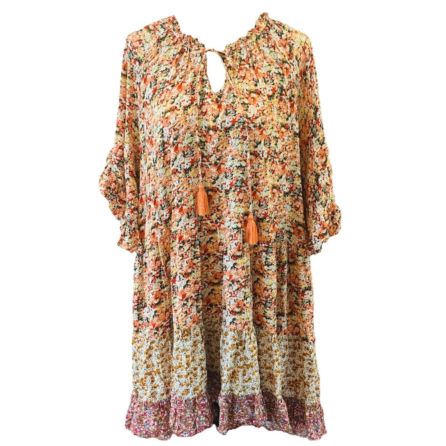 GiGio Boho Floral Tie Front Swing Dress w/ Pockets Floral Print Size L