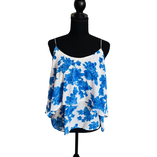 Paper Crane Blue White Floral Camisole Tank Top Summer Layering Piece size large