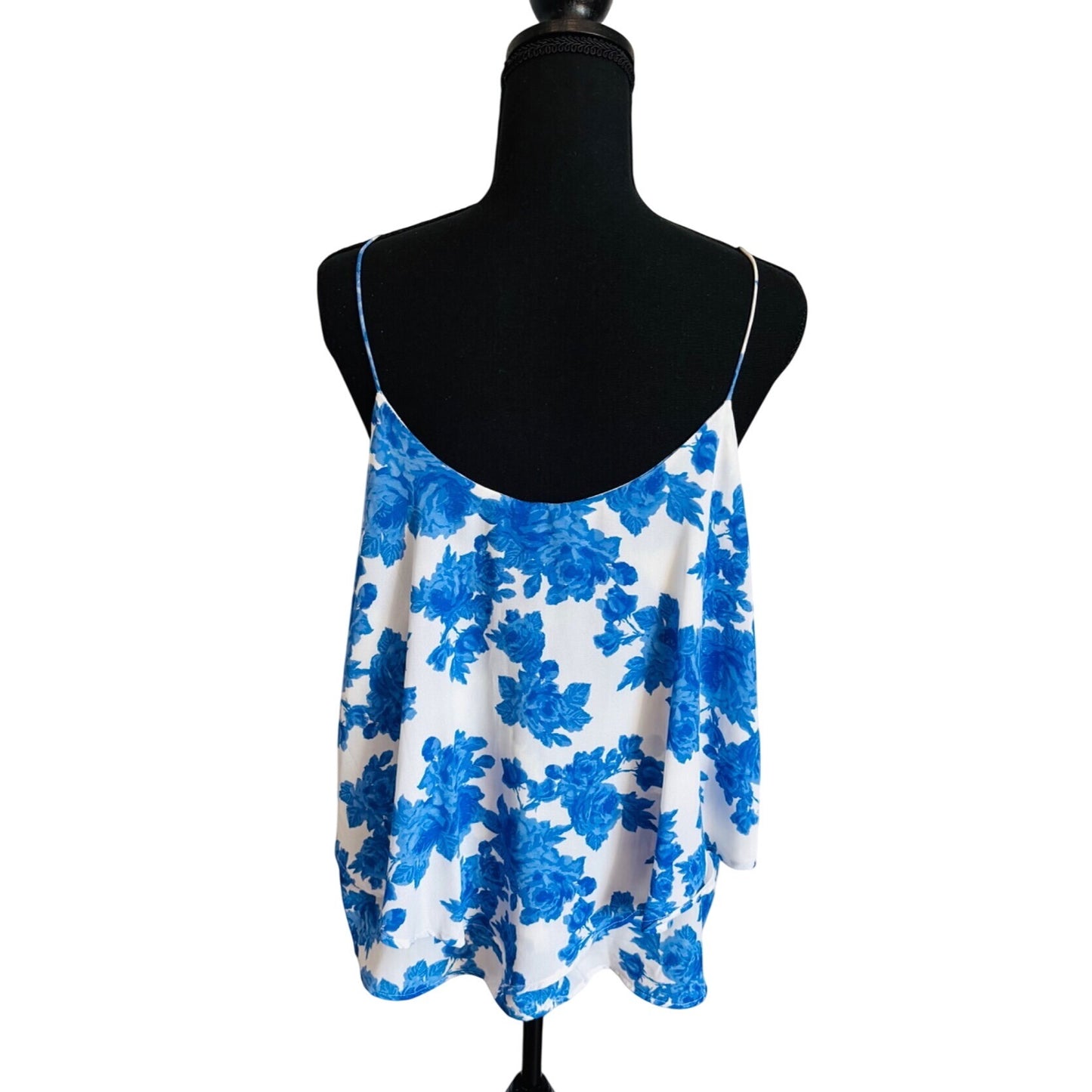 Paper Crane Blue White Floral Camisole Tank Top Summer Layering Piece size large