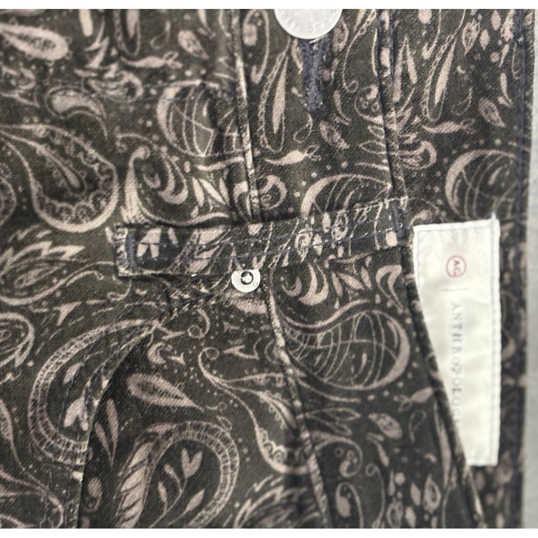 AG For Anthropologie Stevie High Rise Ankle Velvet Pants Paisley Black Size 26