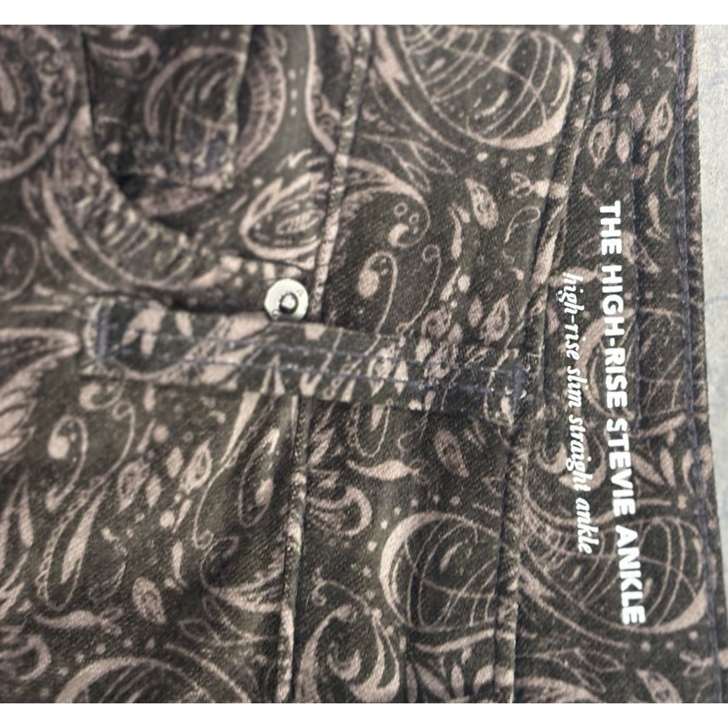 AG For Anthropologie Stevie High Rise Ankle Velvet Pants Paisley Black Size 26