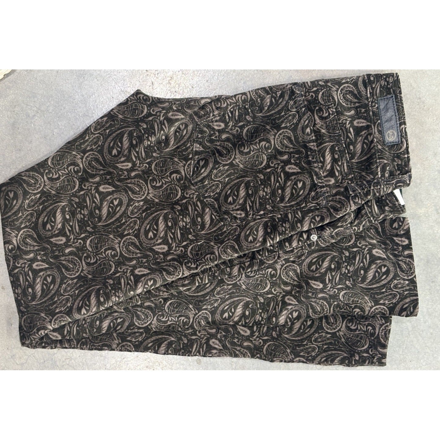 AG For Anthropologie Stevie High Rise Ankle Velvet Pants Paisley Black Size 26