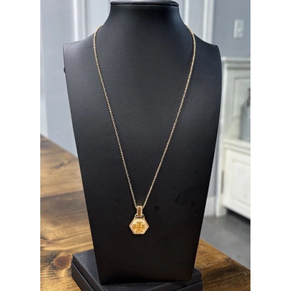 Tory Burch Gold And White Mother If Pearl Hexagon Necklace