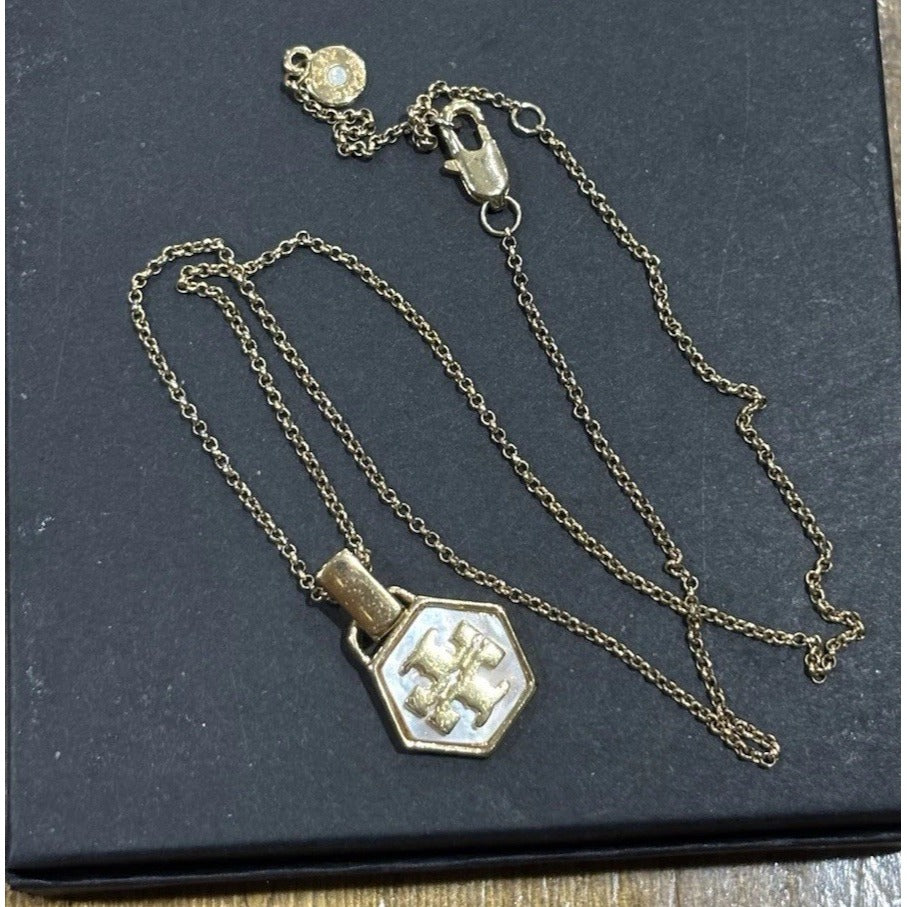 Tory Burch Gold And White Mother If Pearl Hexagon Necklace