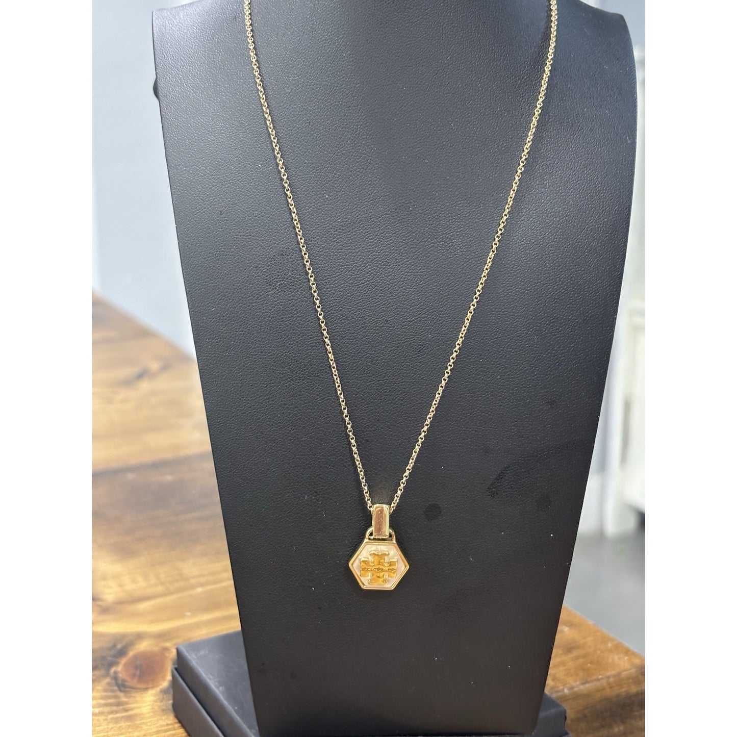 Tory Burch Gold And White Mother If Pearl Hexagon Necklace