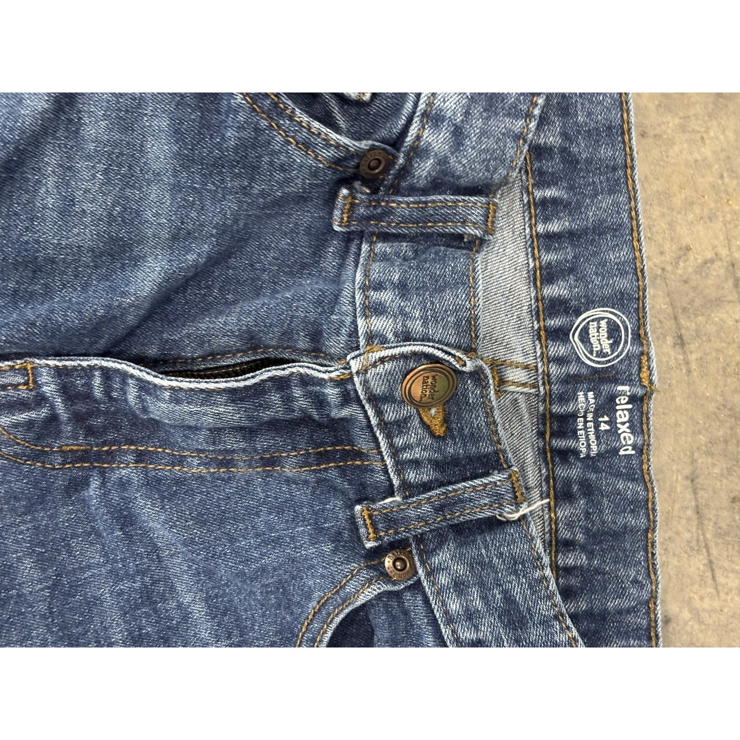 Wonder Nation Boys Pockets Blue Denim Adjustable Waist Slim Jeans Size 14