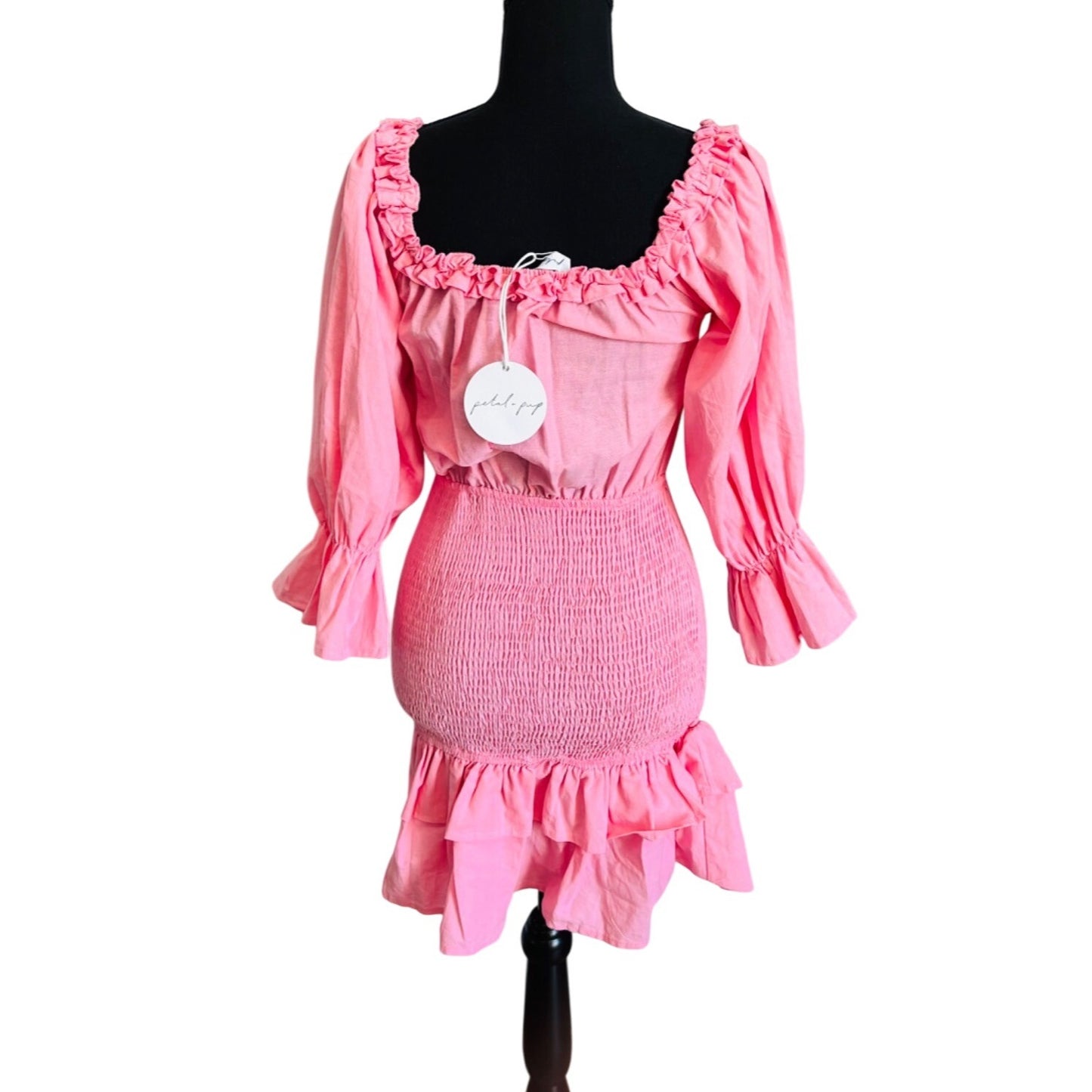 Petal & Pup Pink Ruffle Off-Shoulder Dress S
