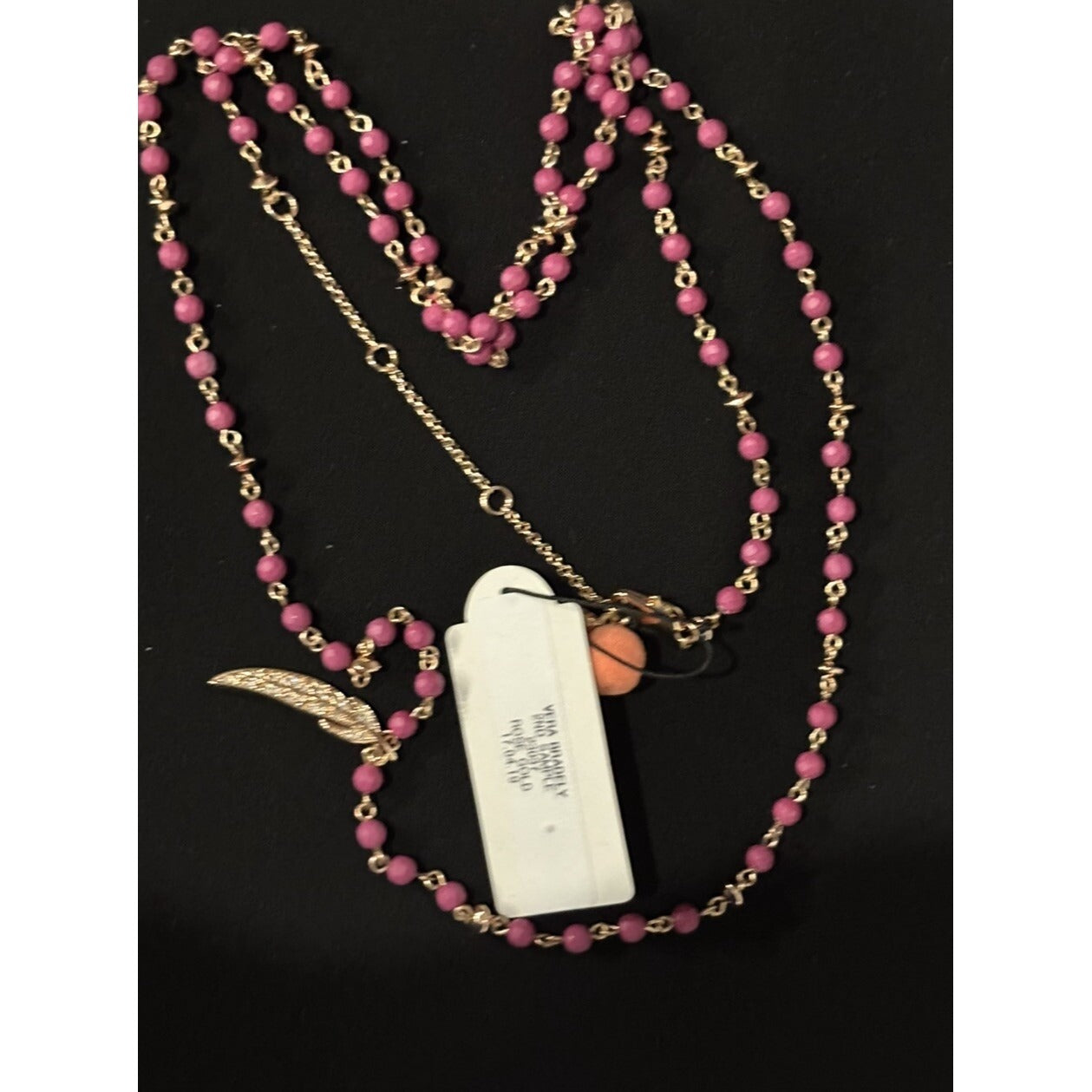 Vera Bradley Pink And Gold Long Feather Necklace NWT