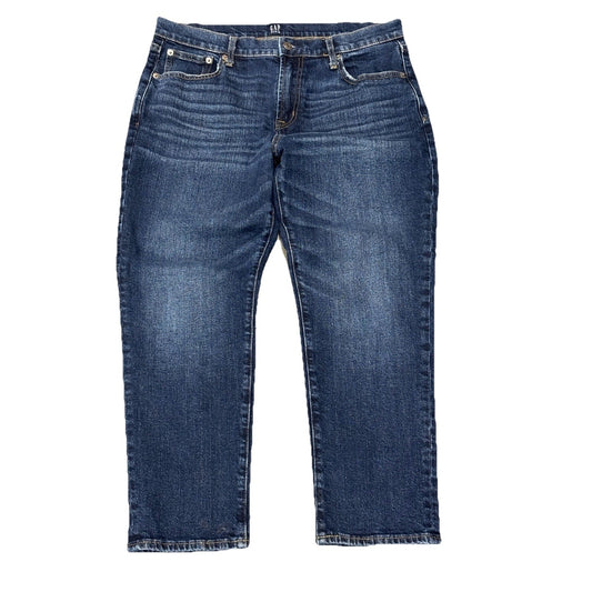 Gap Girlfriend Mid Rise Tapered Jeans Womens 10P Dark Wash Blue Stretch Denim