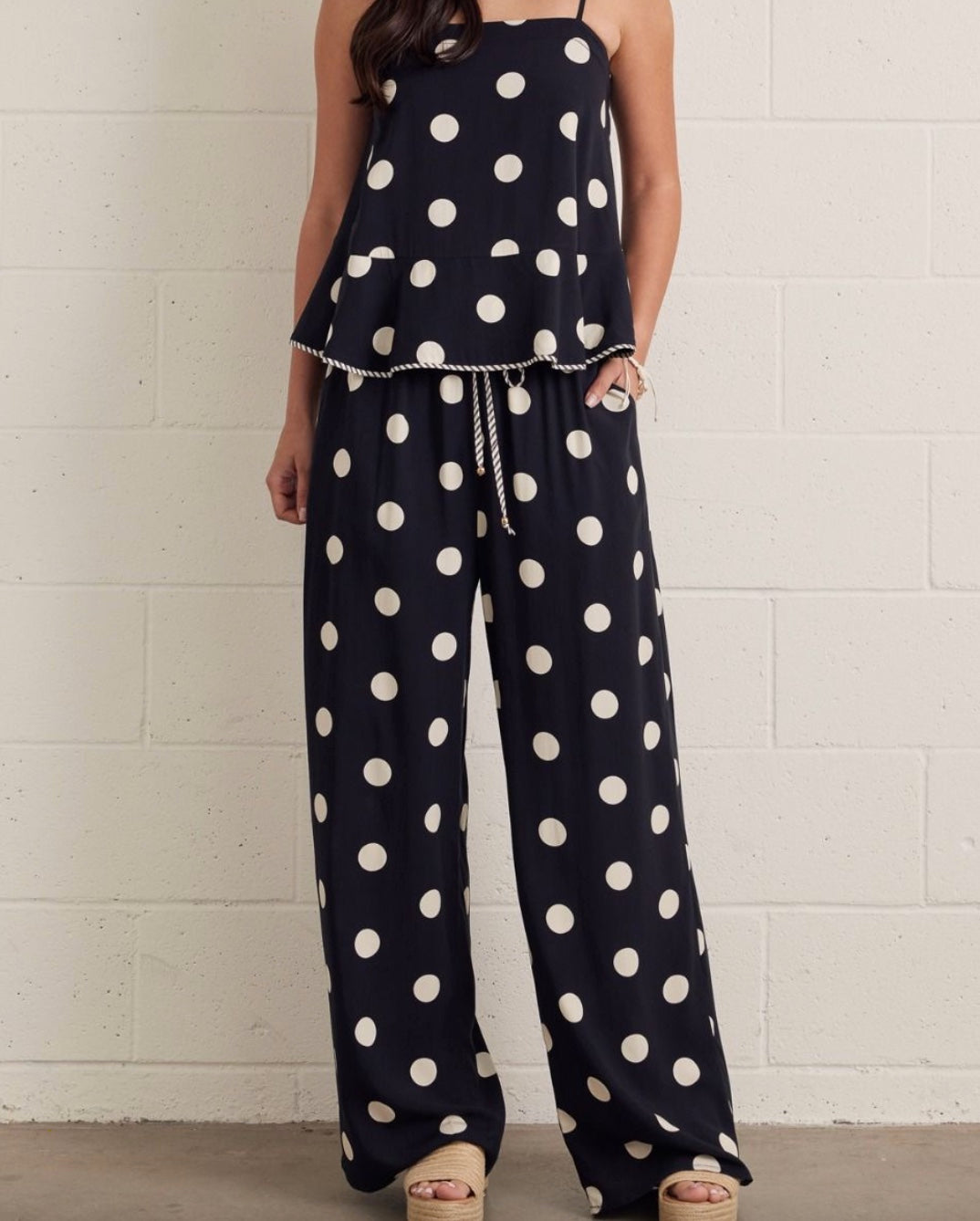 Entro Polka Dot Sleeveless Peplum Top and Pant Set