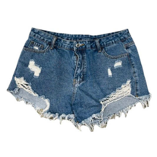 Shein Curve Women's Distressed Denim Blue Jeans Shorts Size 1XL