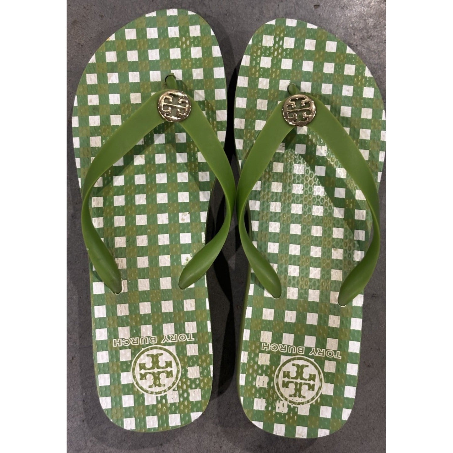 Tory Burch Green Checkered Wedge Flip Flop Size 8