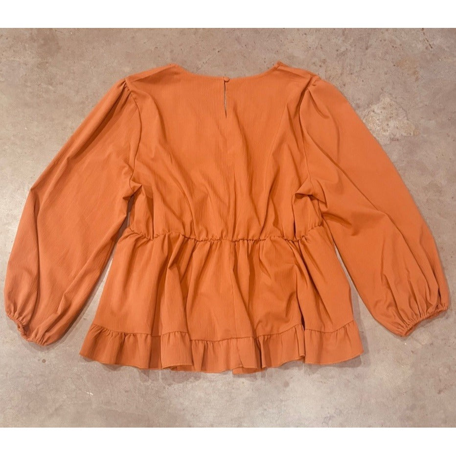 Orange Peplum With Ruffle Long Sleeve Boise Size 2XL