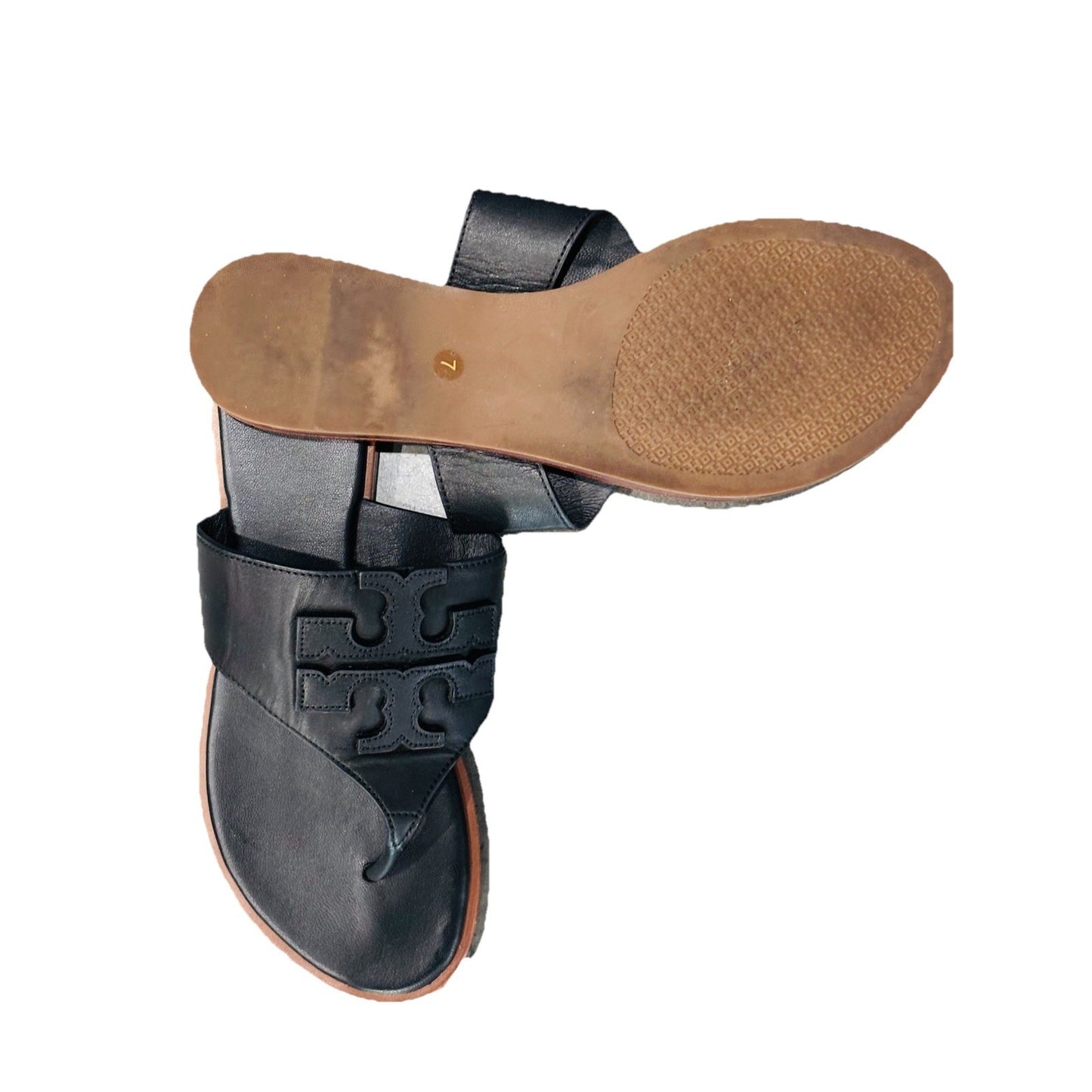 Tory Burch JAMIE Weston Embossed Logo Thong Sandals in Black US 7