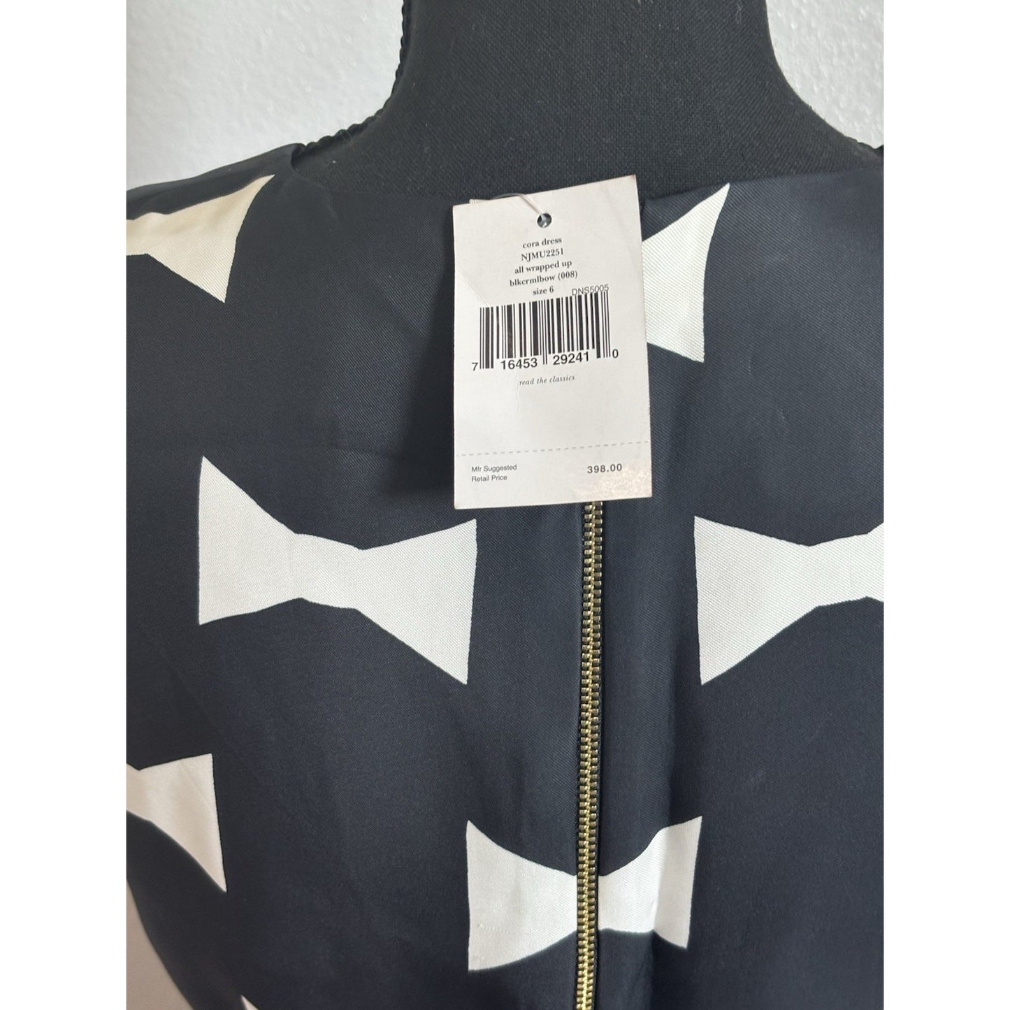 Kate Spade Womens 6 Black Dress With Cora Bow Print NWT